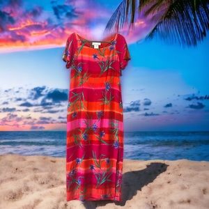 LINDSEY SCOTT 80s/90s Vintage Tropical Floral Print Maxi Sheath Dress